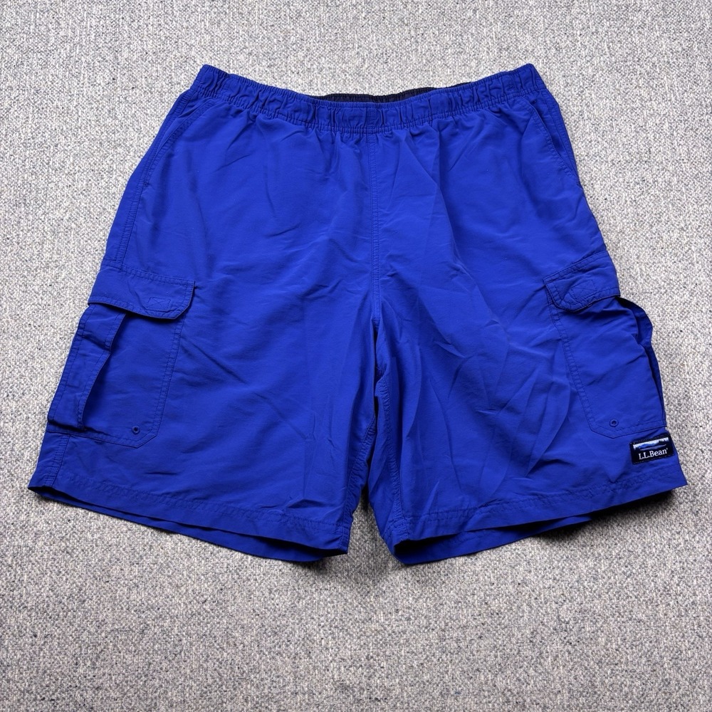 LL Bean Men's Classic Supplex Sport Shorts Blue Cargo Swim Trunks Lined